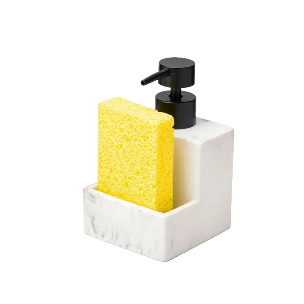 White Square Soap Dispenser With Sponge 200ml ABS Plastic Bottle For Kitchen Bathroom Countertop Cleaning Storage Organizer