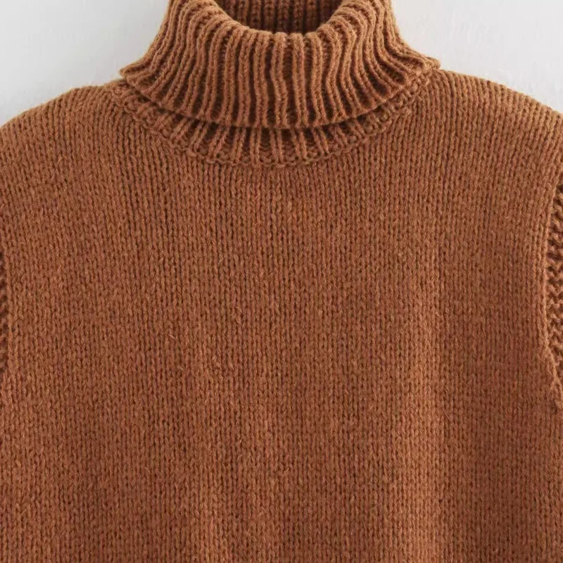 Topenomi Solid Turtleneck Sweater Vest Women Vintage Slim Sleeveless Outerwear Knitted Tops Autumn Winter Simple Short Pullover