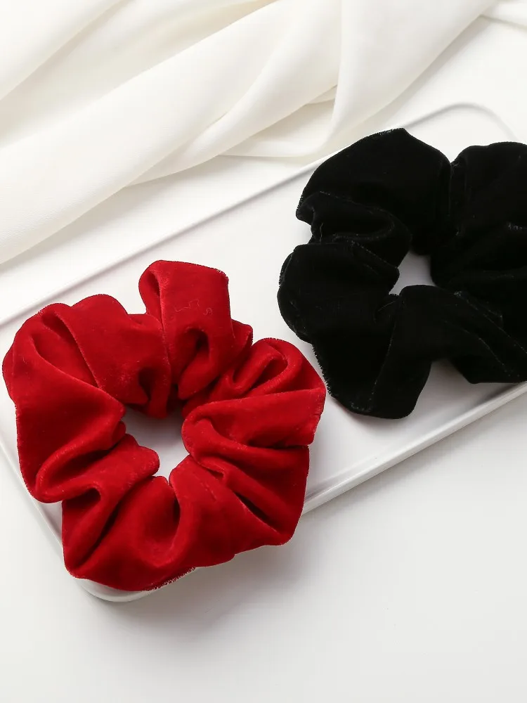 Scrunchies para el cabello de terciopelo rojo suave de alta calidad para niñas, lazos elásticos para el cabello, accesorios para el cabello