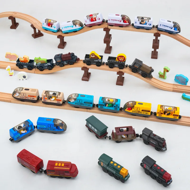 Juguetes de coche para niños, tren de madera, accesorios de ferrocarril, tren eléctrico, coche de ferrocarril magnético, ranura fundida para juguetes de vía de tren