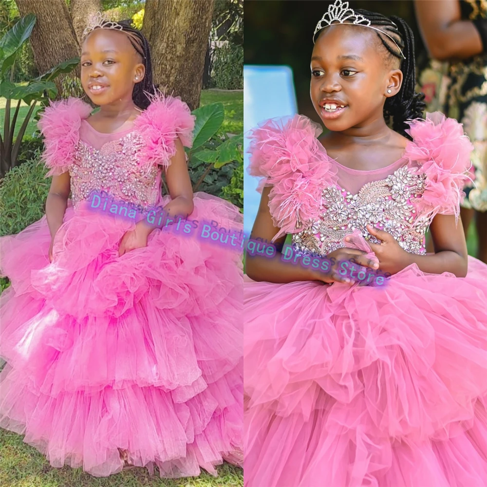 Vestido de tul con flores para niña, fiesta de boda, vestidos de noche de cumpleaños para niños, faja rosa, lentejuelas superpuestas personalizadas