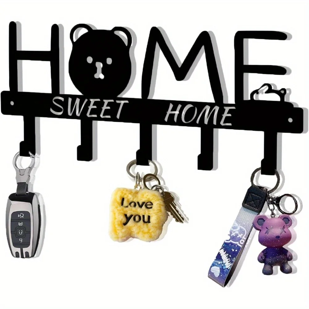 Wall-Mounted Key Organizer Rack (Wall Sculpture) | "Sweet Home" Metal Art (10IN) w/Screws & Anchors | Halloween & Christmas Gift