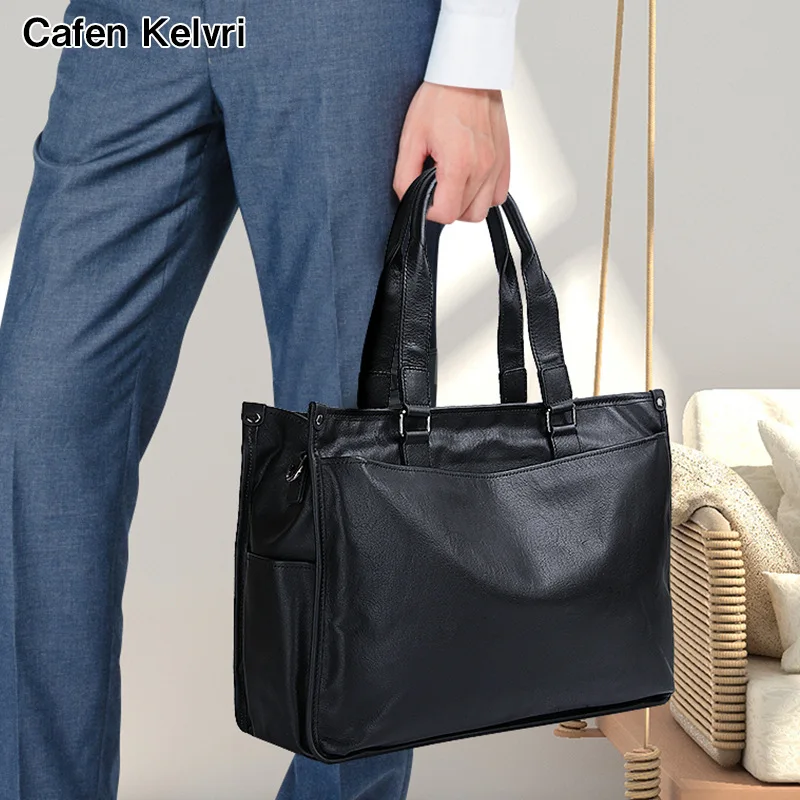 New Top Layer Cowhide Tote Commuting Trip Large Capacity Business Men's Briefcase Handheld Document Messenger Luxury Men Bag
