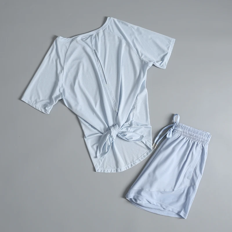 Traje deportivo para mujer, gimnasio, jogging por la mañana, top de manga corta de secado rápido, traje de yoga de Pilates de verano a la moda