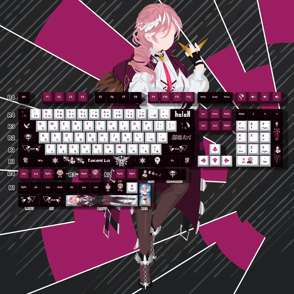 

132 Keys/Set Hololive Vtuber Takane Lui PBT Cherry Keycaps for MX Cross Axis Switch Keycap for Mechanical Keyboard Game Gift