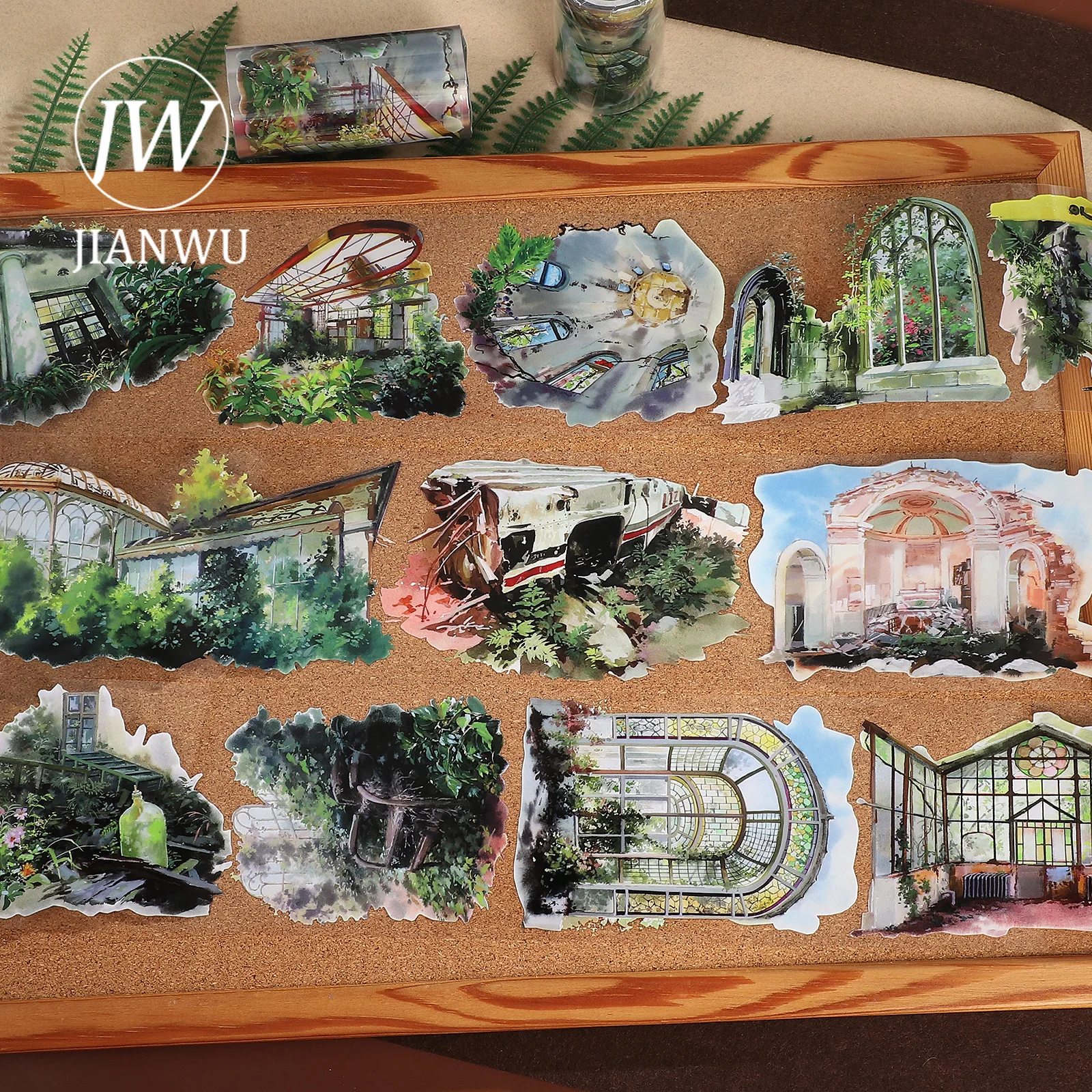 Taśma PET JIANWU 80mm*500cm Vintage Garden Window Plant Landscape Material Collage Scrapbook Kreatywna Taśma DIY do Dziennika i Artykułów Papierniczych