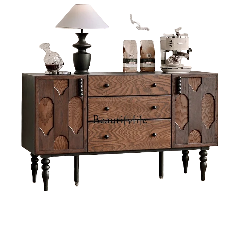 

French retro solid wood dining side cabinet against the wall medieval cabinet tea cabinet living room storage