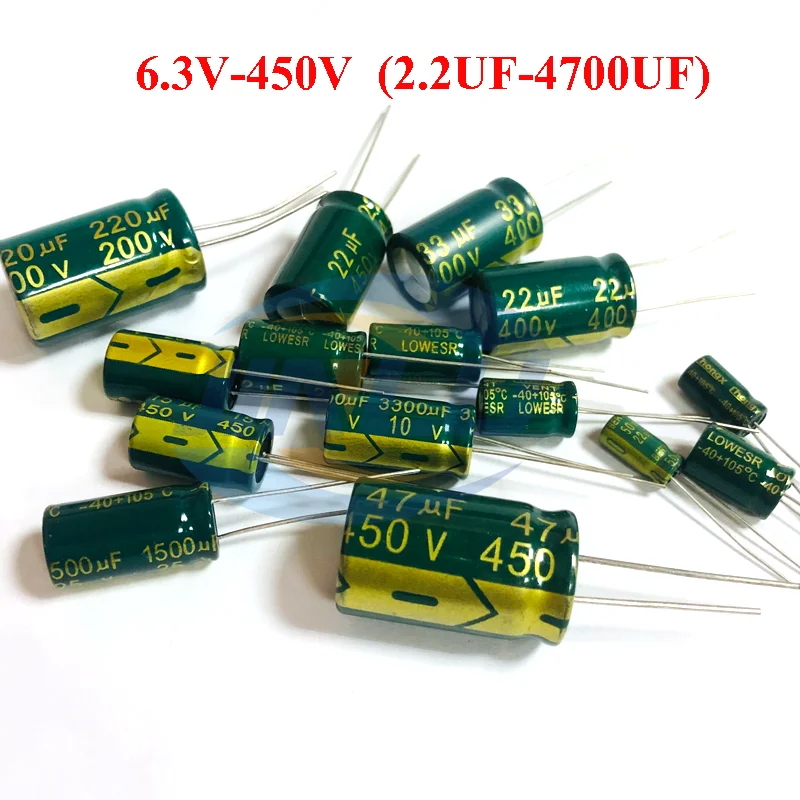 High Frequency Low ESR Aluminum Capacitor 6.3V 10V 16V 25V 35V 50V 400V 22UF 100UF 220UF 330UF 470UF 680UF 1000UF 2200UF 3300UF