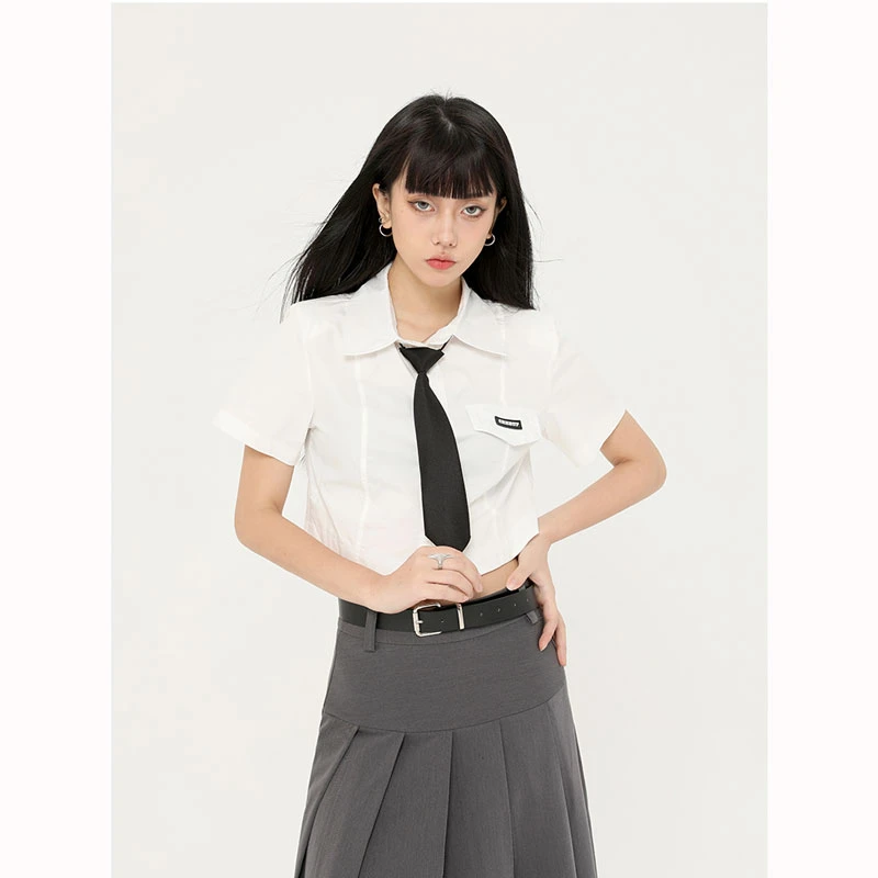 2024 spring and Summer Blue Shirt Female Short Sleeve Student JK Uniform Pure Desire Shirt with Tie College Style Short Top