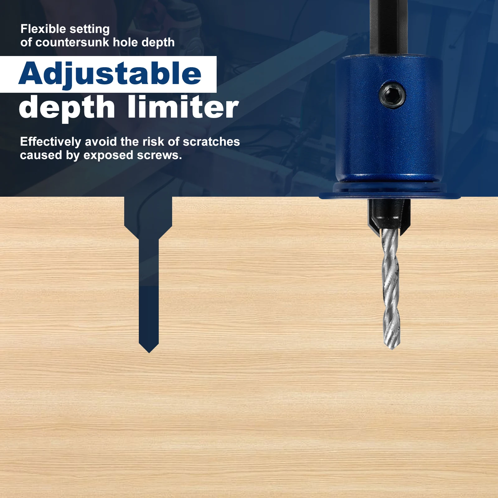 4PCS Hex Shank Countersink Drill Bit Set with Depth Stop Woodworking Chamfer Counter Replaceable Drill Bits HSS Reamer Chamfer C