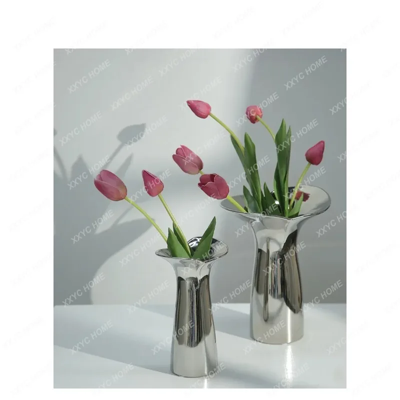 XX light luxury electroplated silver ceramic vase ornament ornament high-end flower sensory device