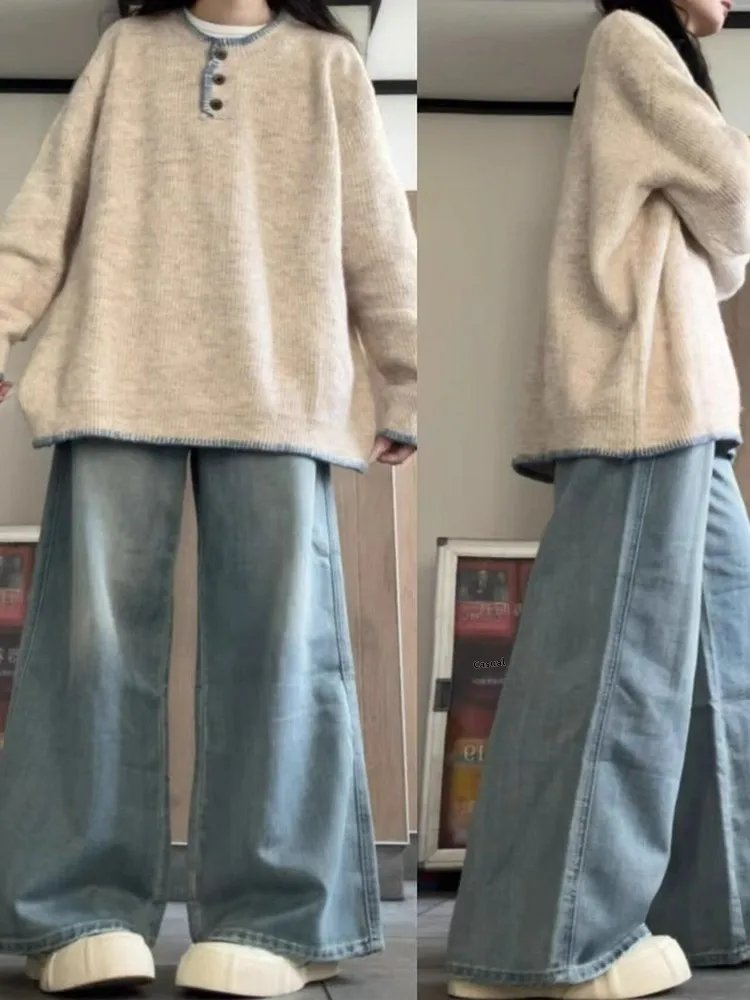 Lockerer Strickpullover für Damen, weich, gemütlich, Overhead-Stil, Herbst, Neuankömmling, faionable, vielseitig, lang, Sve, rund, warmes Oberteil