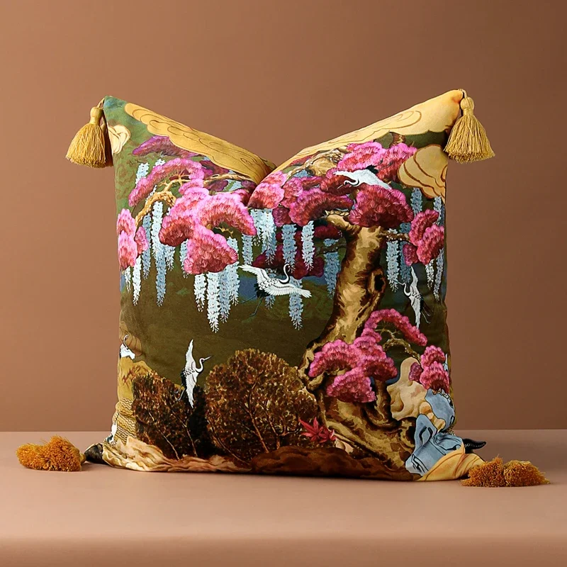 Chinese Soft Velvet Pillow Case Luxury Retro Print Decoration Pillows for Living Room High End Cushion Cover 45x45 50x50 60x60