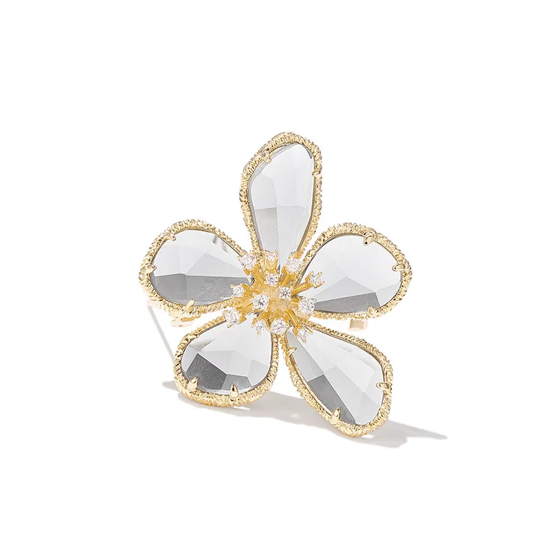 Exquisite Women Transparent Flower Rhinestone Brooch Jewelry Fashion Elegant Crystal Brooches Pins Badges Plant Luxury Pin Gift