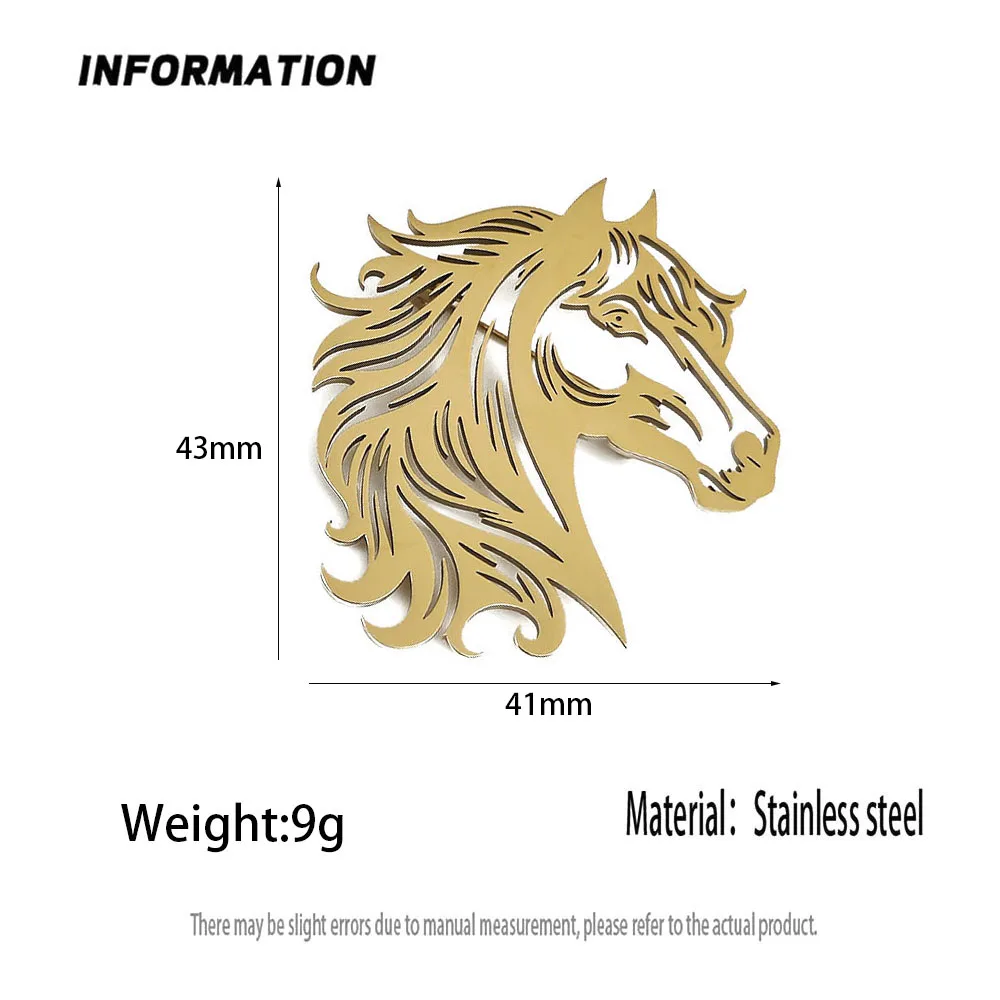 316L Stainless Steel Plated 18K Gold Side Horse Head Hollow‑Out Brooch Lapel Pin for Jacket Backpack Unisex Jewelry Gift