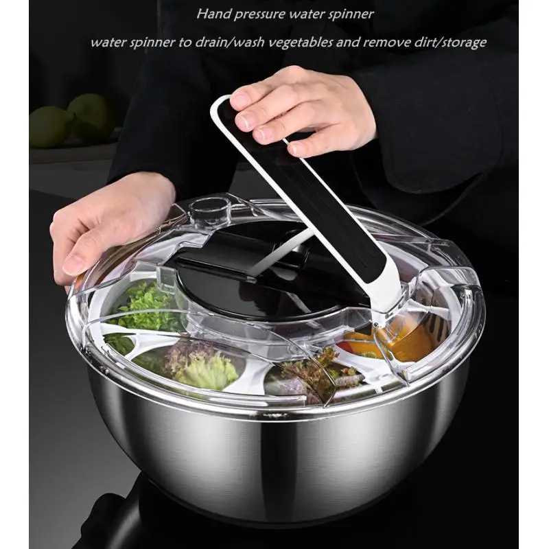 Manual Salad Spinner Drain Basket Fruit Washer Quick Dry for Home Kitchen Vegetables Food Salads Stainless Steel Small Appliance