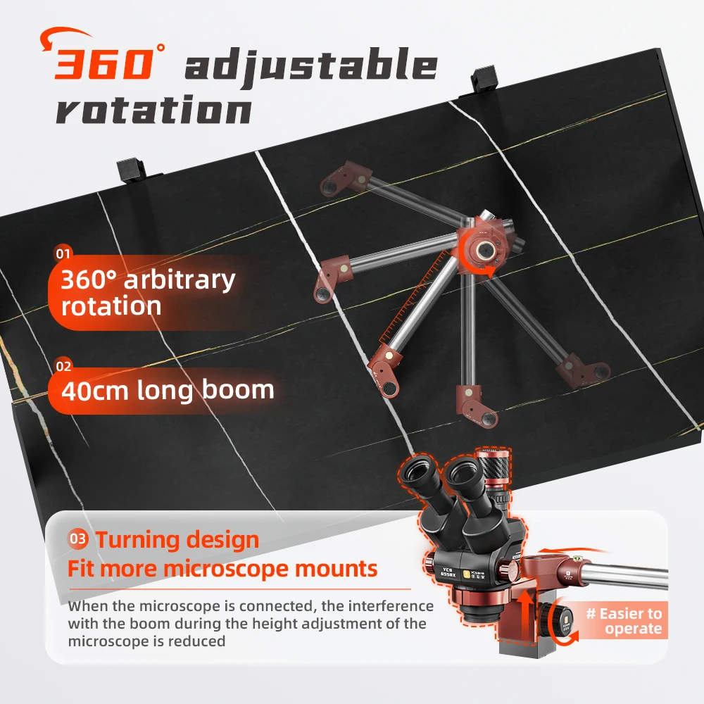 YCS 360° Rotation Microscope Swing Arm Bracket with Levelling Device Telescopic Folding Swing Compatible With Most Microscope