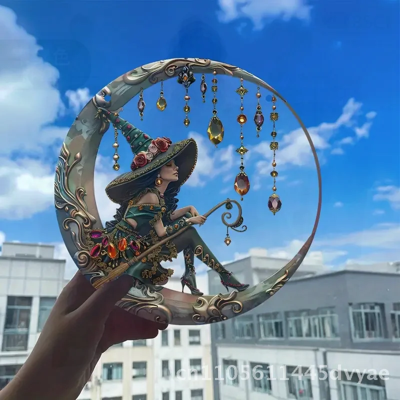 

Акриловая декоративная подвеска на тему ведьмы, ловушка для солнечного света для двери, окна, стены, европейский стиль, принт, искусство 20x20x0,2 см, 15x15x0,2 см