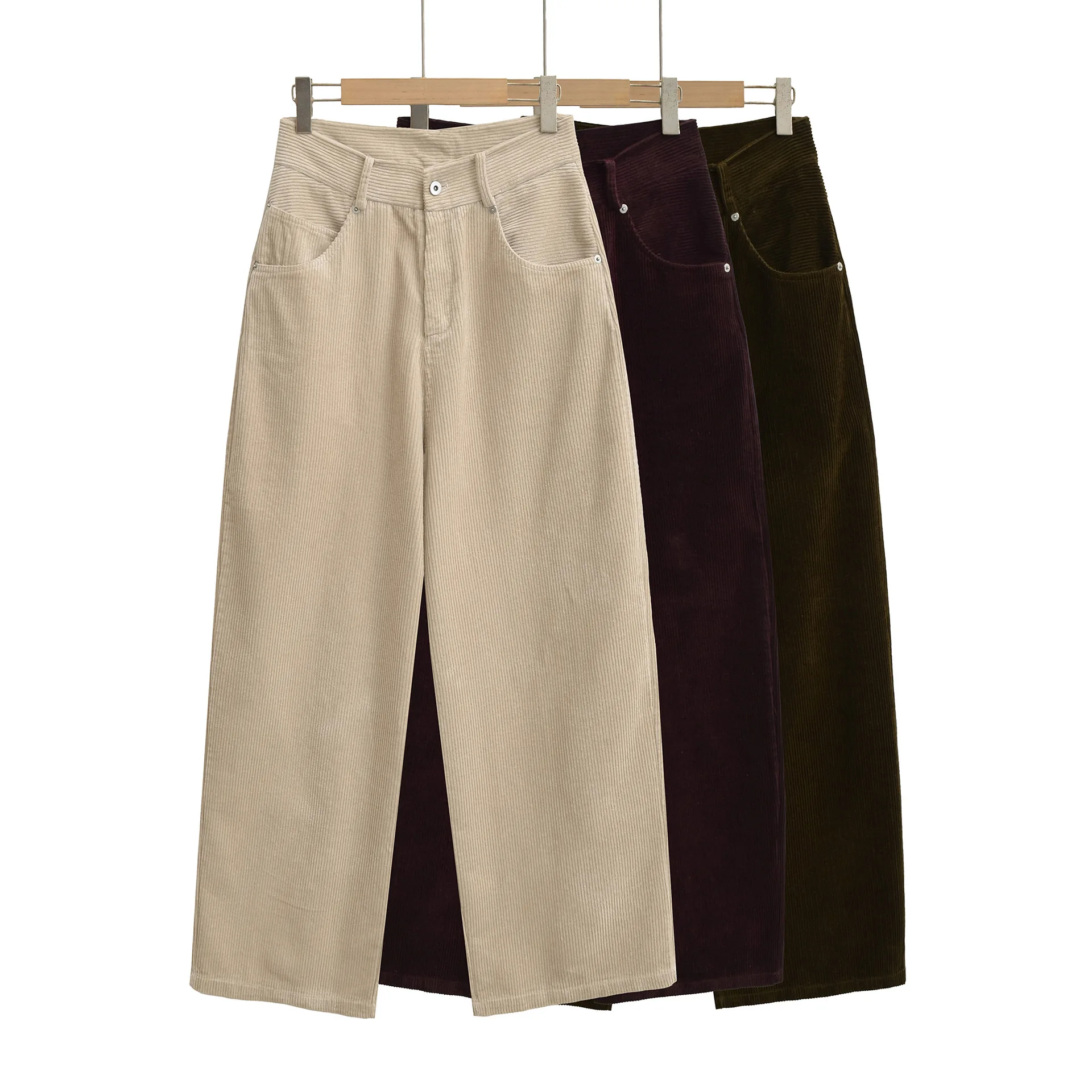 Fleece-Lined Thick Corduroy Wide-Leg Pants For Women Autumn And Winter High-Waisted Slimming Loose Floor-Length Suit Casual 59YC