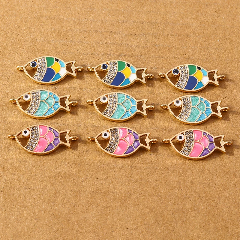 10pcs Cute Enamel Fish Charm Pendants for Necklace Earrings DIY Bracelet Handmade Jewelry Making Accessories Supplies