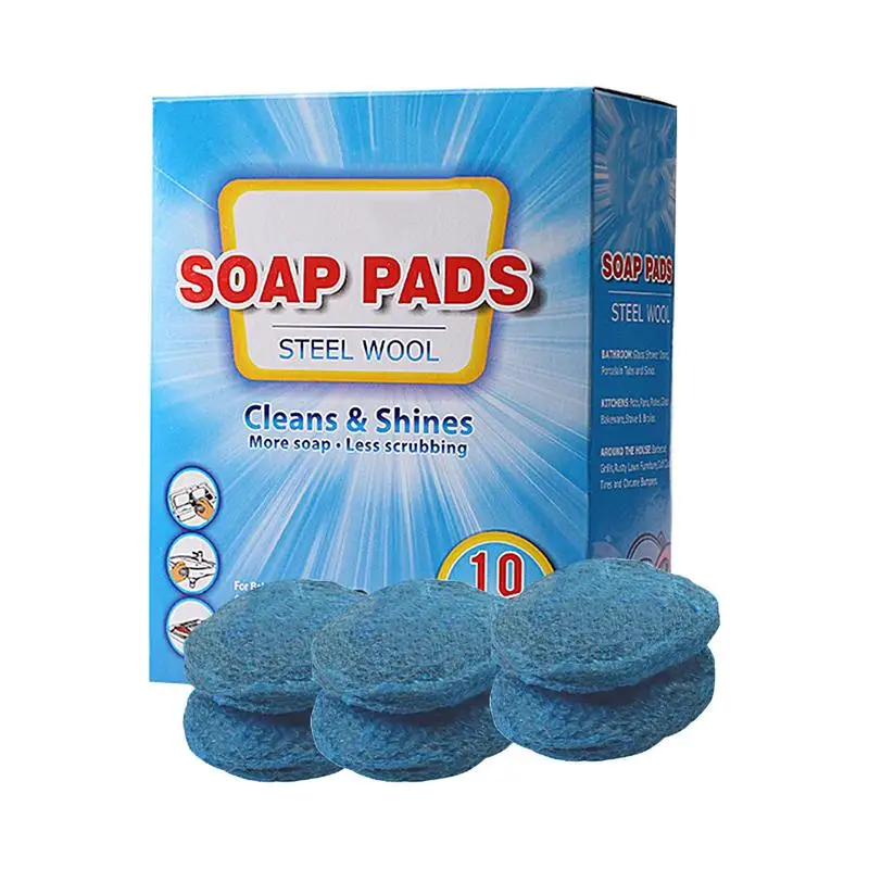 Steel Wool Soap Scrubber Pre-Soaped Steel Wool Cleaner Brush Portable Metal Scouring Cleaning Pads for Dishes Pots Pans