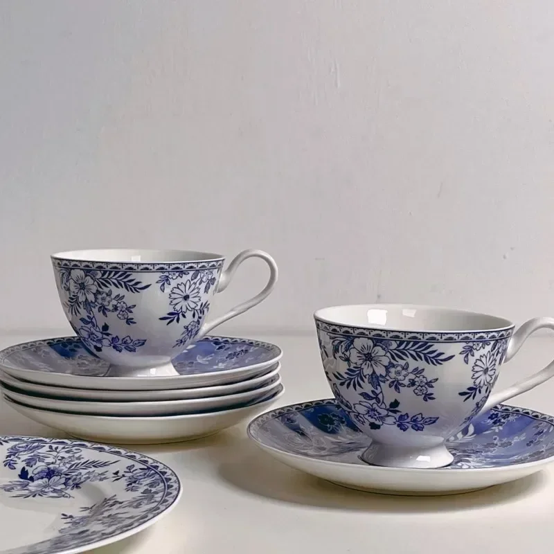 Vintage Floral Ceramic Cups and Plates, Afternoon Tea Latte Cup Set with Antique Style Latte Cups, Exquisite and Niche Gifts