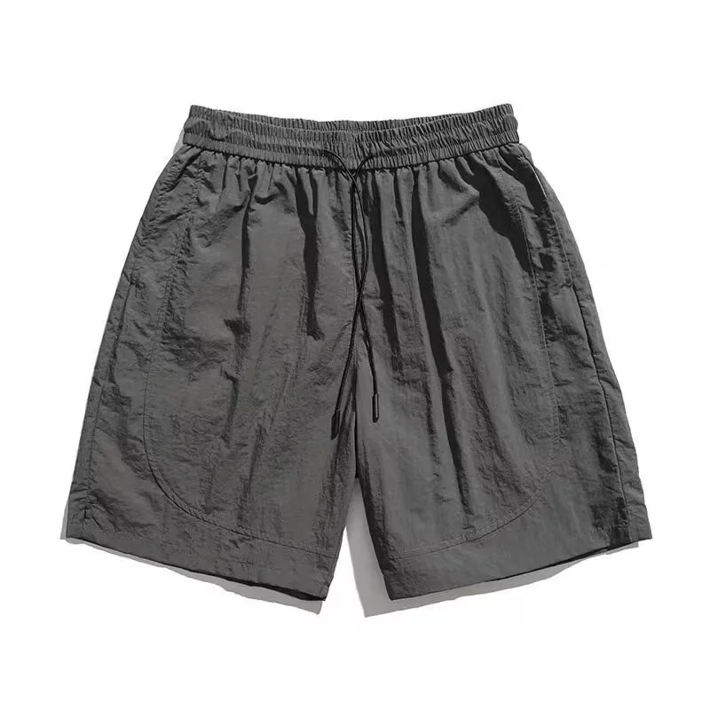 Japanese Military Solid Color Shorts Men Wrinkle Resistant Quick Dry Fabric Oversized Elastic Waist Drawstring Casual Shorts