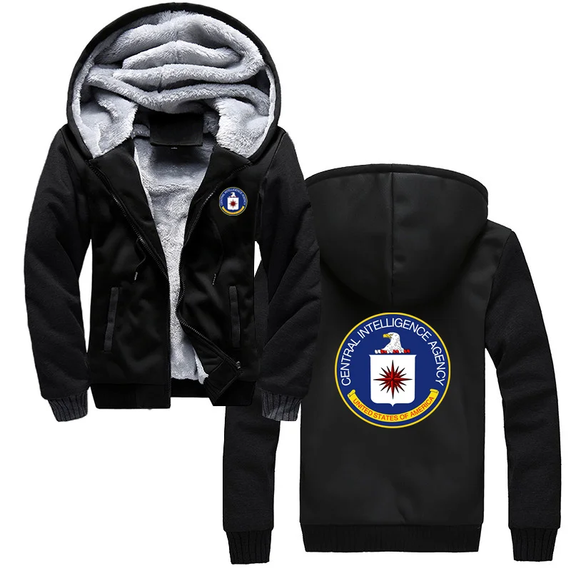 USA CIA Winter Hoodie Man Cool zipper Sweatshirt Funny Man Cotton Men Cotton Jacket Thicken Clothing Harajuku