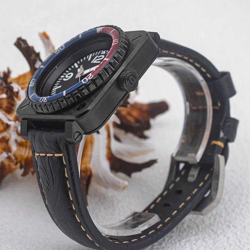 NH35 quadrante nero orologio quadrato in acciaio inossidabile vetro zaffiro Fit NH35 NH36 movimento automatico 20ATM orologio subacqueo impermeabile