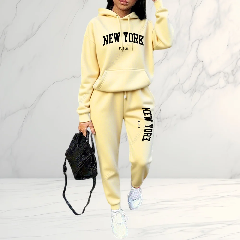 

Women's Letter Print Hoodie & Pants 2-Piece Set, Autumn Winter Tracksuit, Casual Sportswear Streetwear Outfit for Daily Fashion