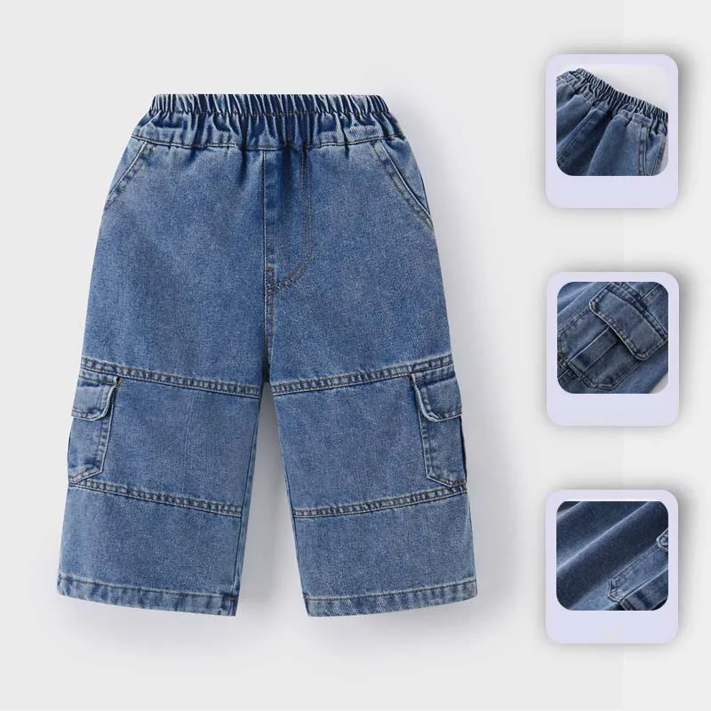 2026 UNITIM Frühling Kinder Jungen Gerade Hosen Patchwork Kinder Jungen Denim Hosen Locker Lässig Elastischer Bund Kleinkind Baby Jungen Jeans
