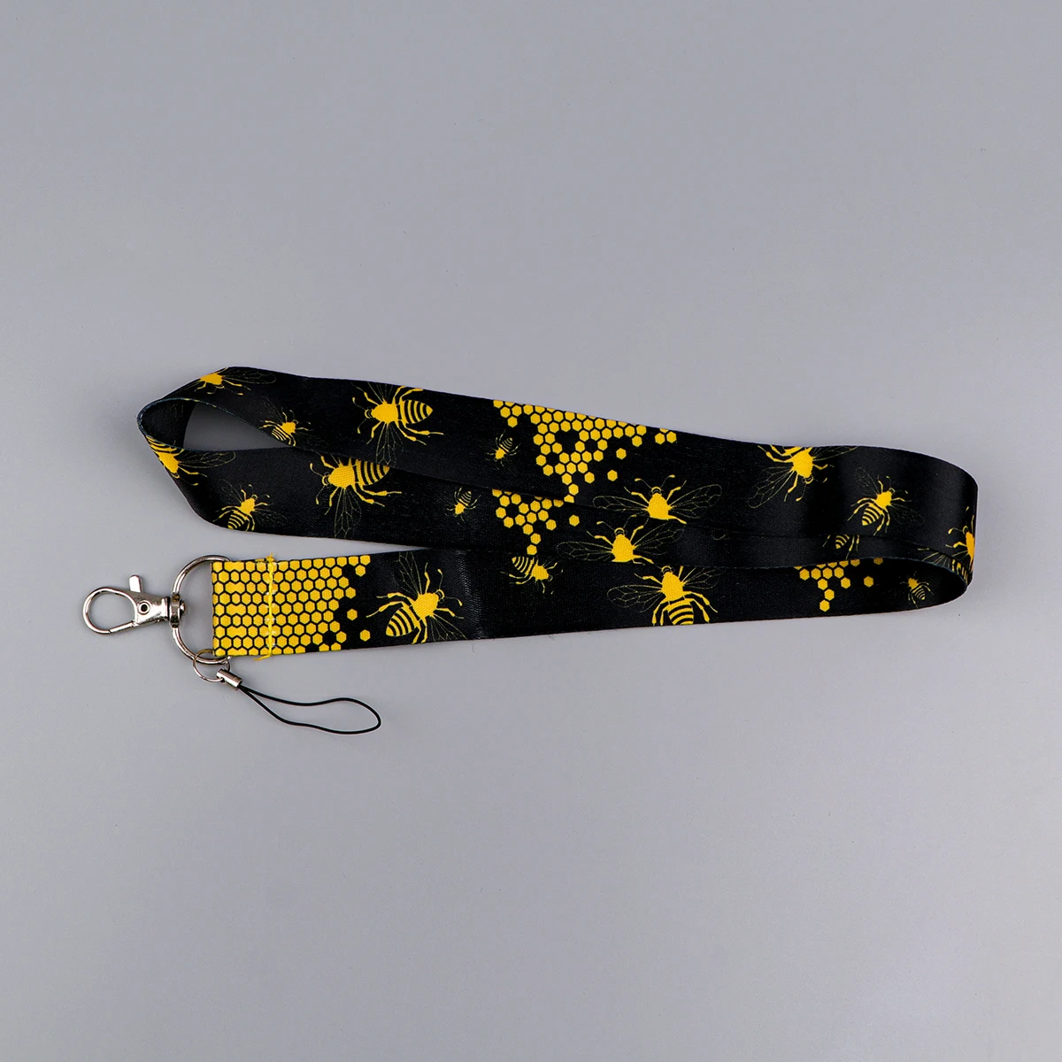 Cartoon Bee Lanyard For Keychain ID Card Cover Passport Student Cellphone Honeycomb Badge Holder Keyring Neck Straps Accessories