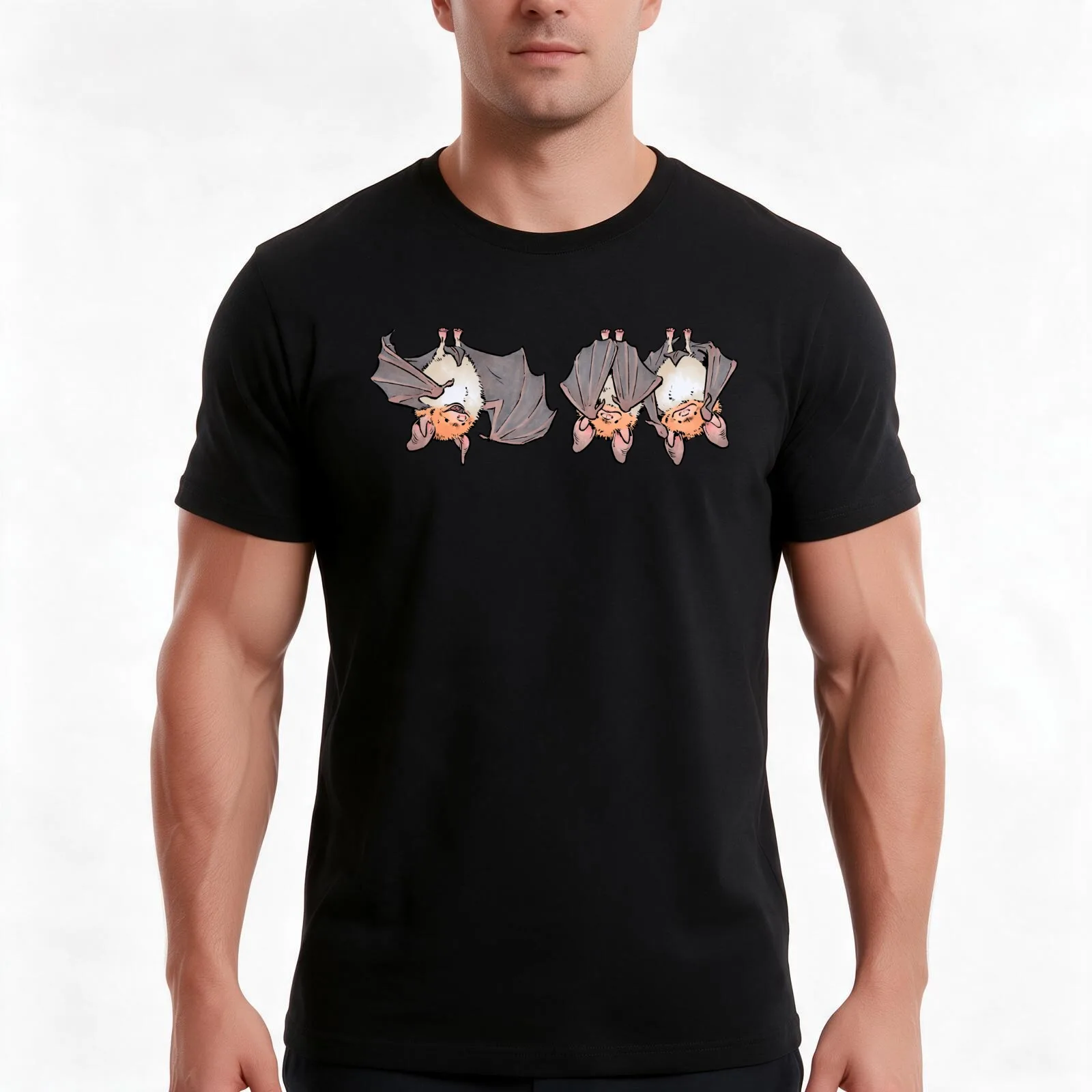 Three greater mouse-eared bats T-Shirt, Summer Casual Cotton Tee, Oversized Streetwear Tops, Vintage Graphic Print, 100% Cotton