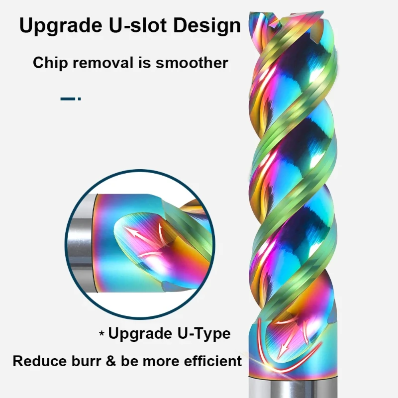 HRC65 Schaftfräser für Aluminium, U-Nut, 3 Nuten, Legierung, Beschichtung, Wolframstahl, Schneiden, Gravieren, CNC-Werkzeug, Bearbeitung, Fräser