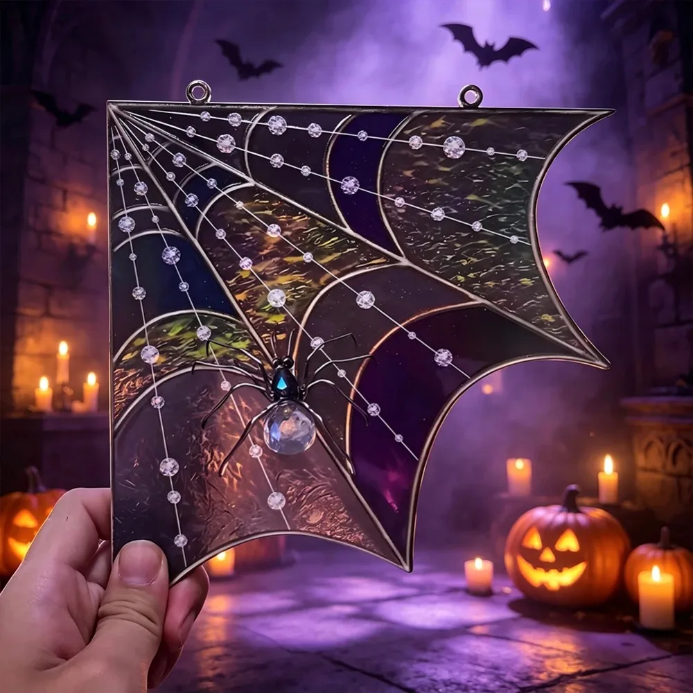 Halloween Holographic Spider Web Window Sticker 3D Spider Glass Cling Decal for Corner Door Frame Haunted House Party Decor