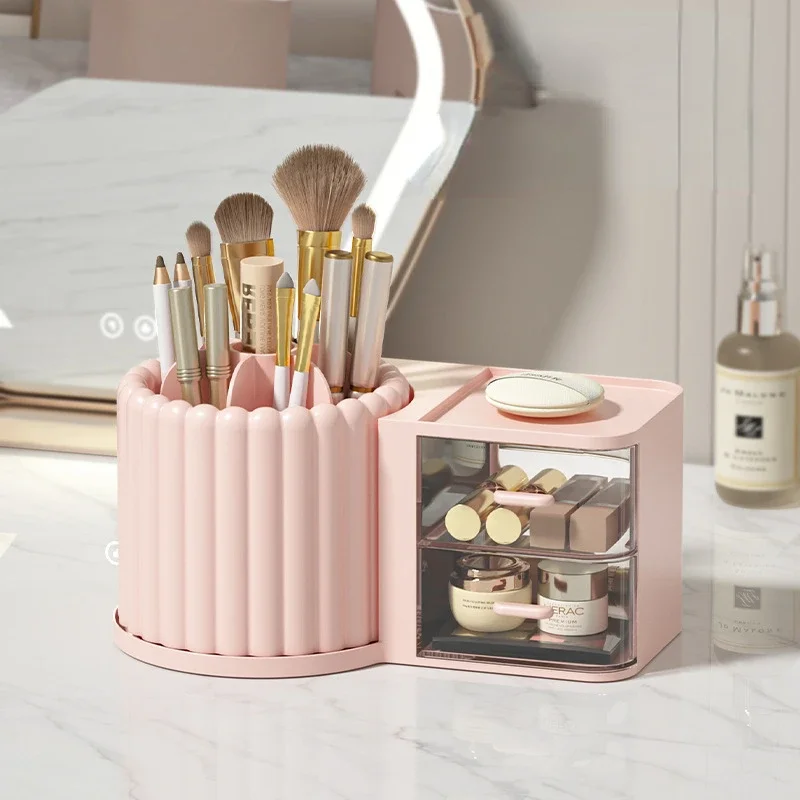 360 Rotating Makeup Desktop Cosmetic Storage Box Organizer Large Capacity for Bathroom Portable Lipstick Makeup Brush Pen Holder