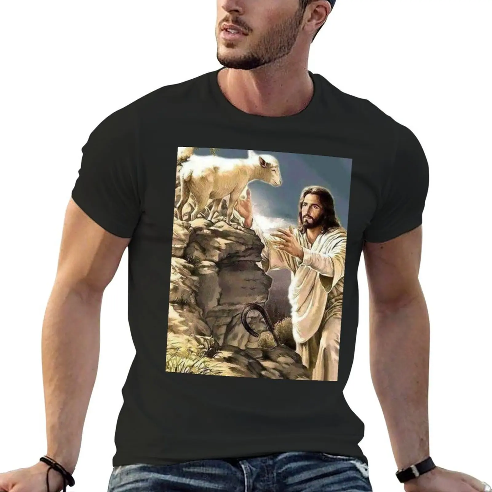 

Jesus Christ And the Lost Sheep .2. BLK T-shirt aesthetic clothes oversized mens t shirts pack