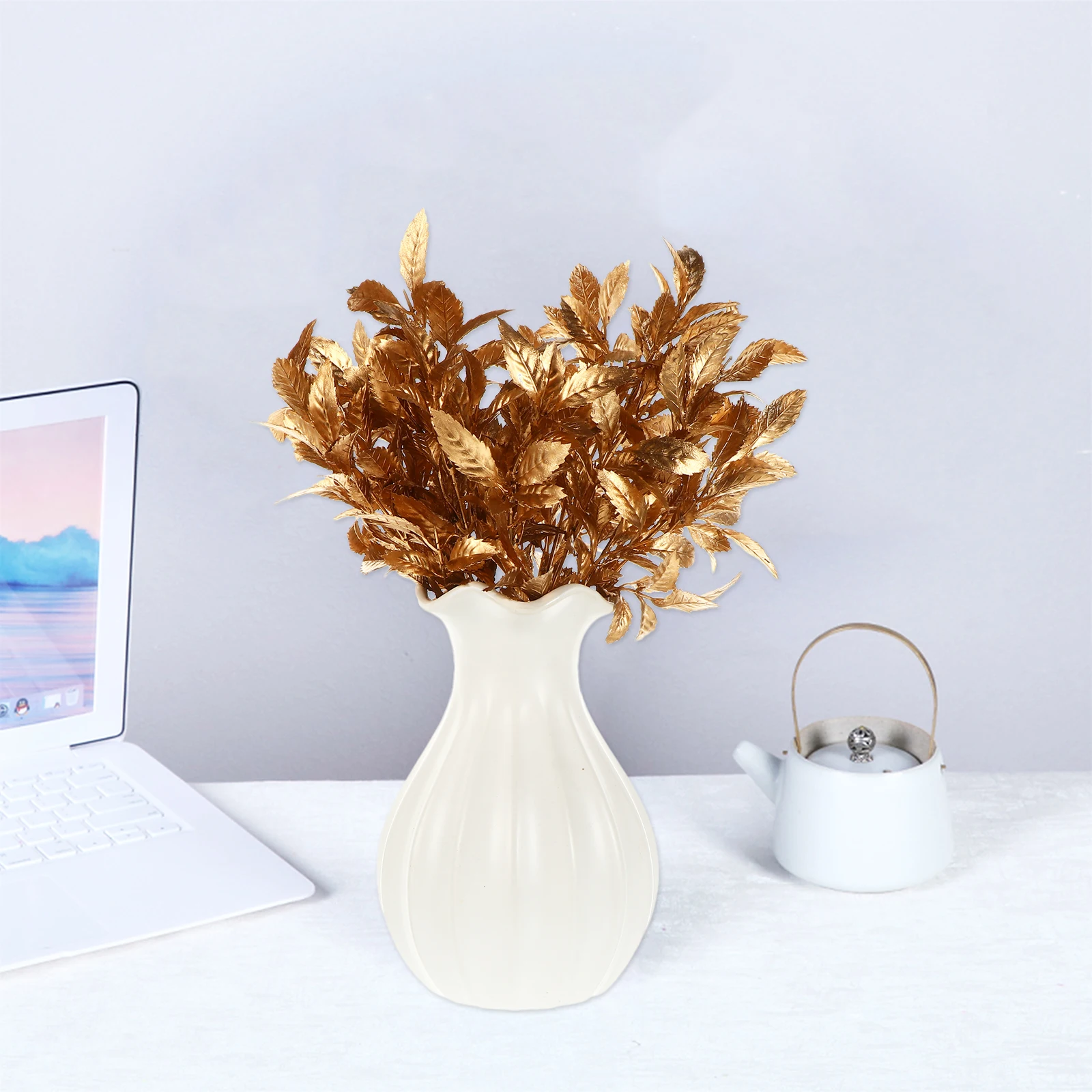 

1Set Realistic Simulation Christmas Plastic Flower Decoration Golden Wedding Party Ornament Xmas Glittery Branches Artificial