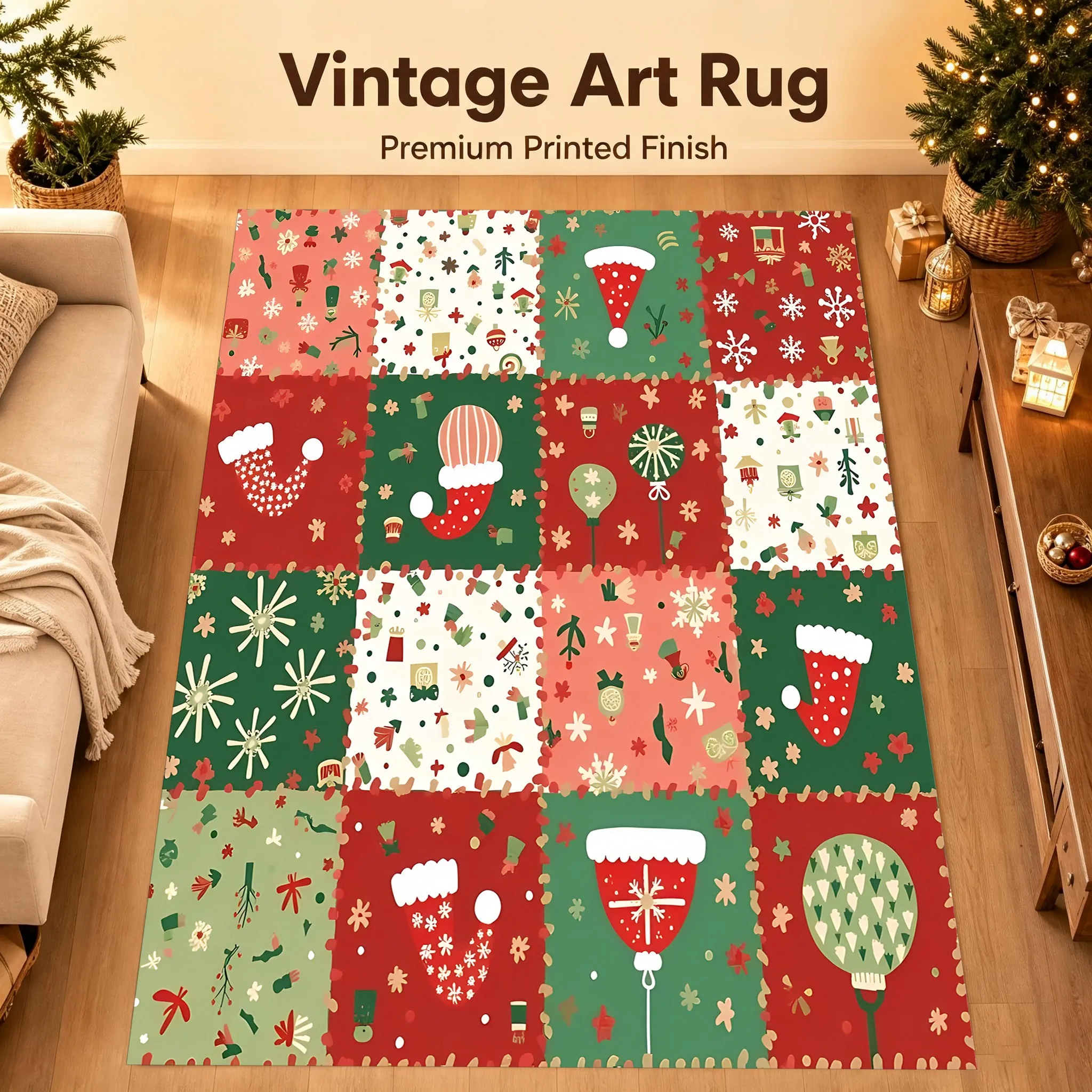 #   Christmas Hat, Snowflake Gloves, Patchwork, Childlike Style, Christmas Living Room, Bedroom, Bedside Rug, Warm Atmosphere, Autumn and Winter Soft Furnishings, Velvet Rug