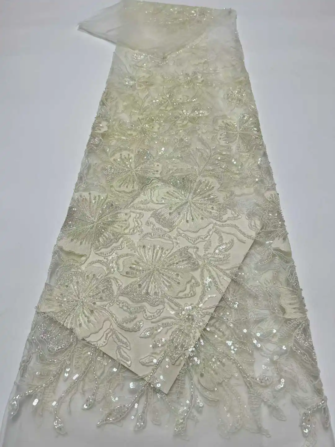 Mccarthy Luxury Hand Beaded Lace Fabric Bridal Fabric High-end 2025 Nigerian Sequins Beads Embroidered on Tulle