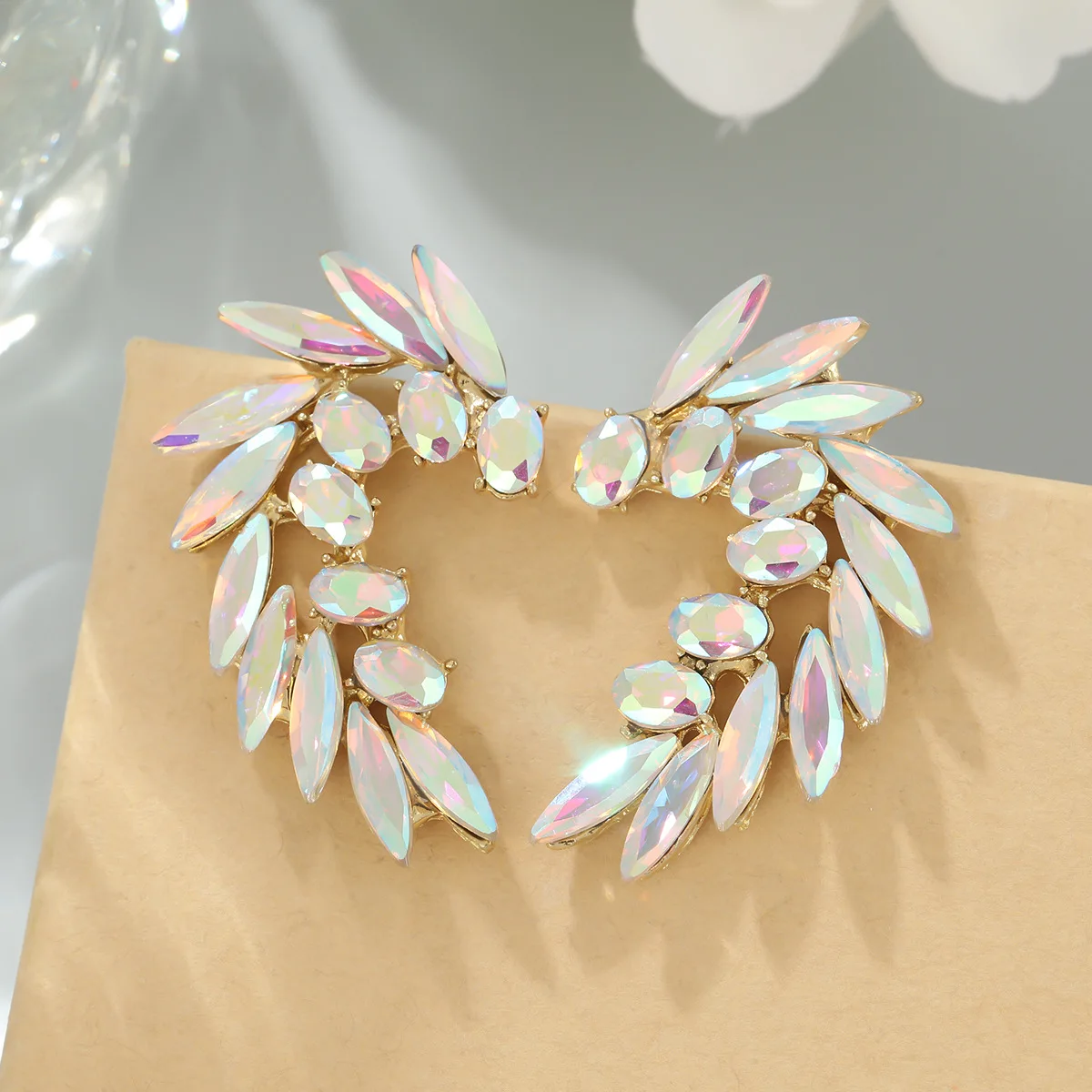 Super Immortal Symphony Crystal Angel Wings Earrings Light Luxury Full Diamond Premium Earrings Temperament Exaggerated Versatil
