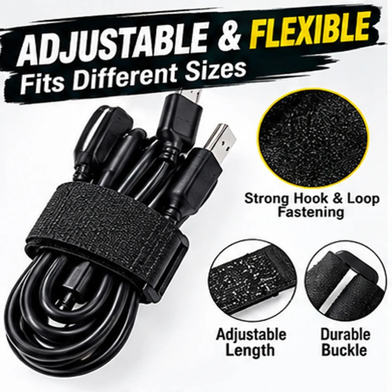 10Pcs Reusable Hook Loop Nylon Straps Reverse Colored Fastening Tape Self Adhesive Cable Ties Wrap Bundle Fixed Ties