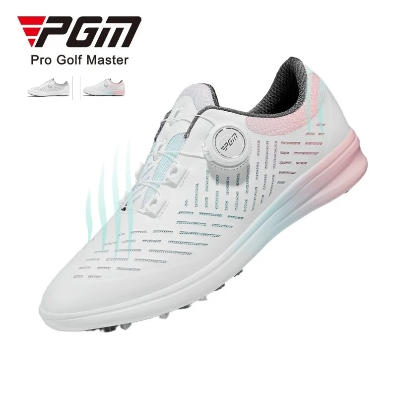 

Golf Shoes Gradient Color Ladies Sneakers Patent Anti-side Slip Sole Microfiber Leather Breathable Mesh Knob Shoelace Women Shoe