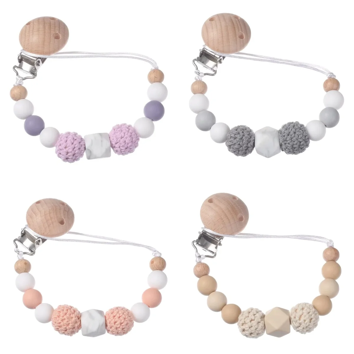 

Вязаный крючком цепочка для детской соски с буковыми зажимами для сосок, силиконовый держатель для пустышки из бисера, жевательная игрушка-подарок для душа