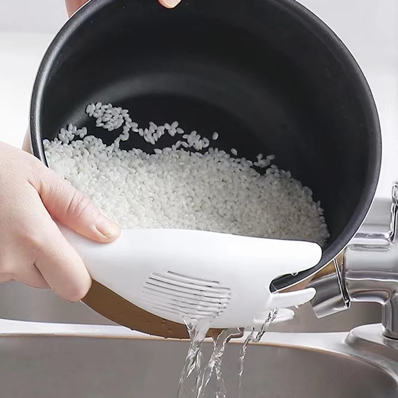 1PC Rice Sieve Spoon Kitchen Drain Colander With Handles Rice Bowl Strainer White Rice Washing Tools Sink Drain Household Tools