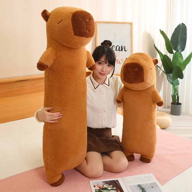 90/120cm Fatty Long Capybara Plush Pillow Stuffed Long Kawaii Standing Brown Aquatic Cartoon Animal Bolster Plushie Kids Gift