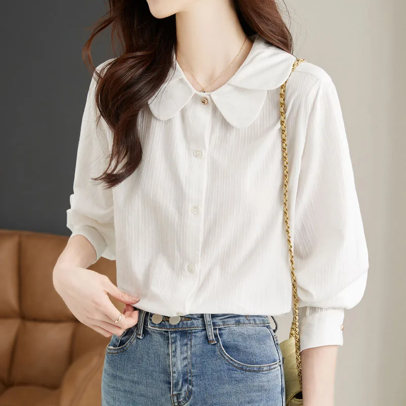 

Fashion Long Sleeve Doll Collar Women Shirt New White Shirt Blouse Women Tops Shirts Blusas Para Mujer Camisas Blusa Blusas M502