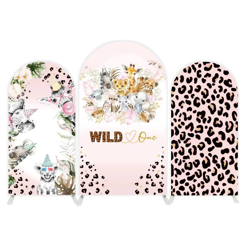 Mehofond Custom 2-Sided Safari Wild one Jungle Girl Birthday Party Baby Shower Cover Chiara Arch Background Decor Backdrop Photo