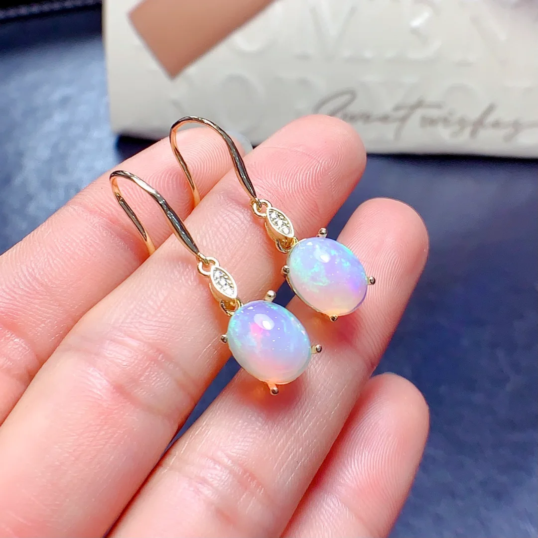 Classic Design Natural Opal Earring S925 Pure Silver Fashion Jewelry Sparkling Stone Premium Banquet Fashion Jewelry