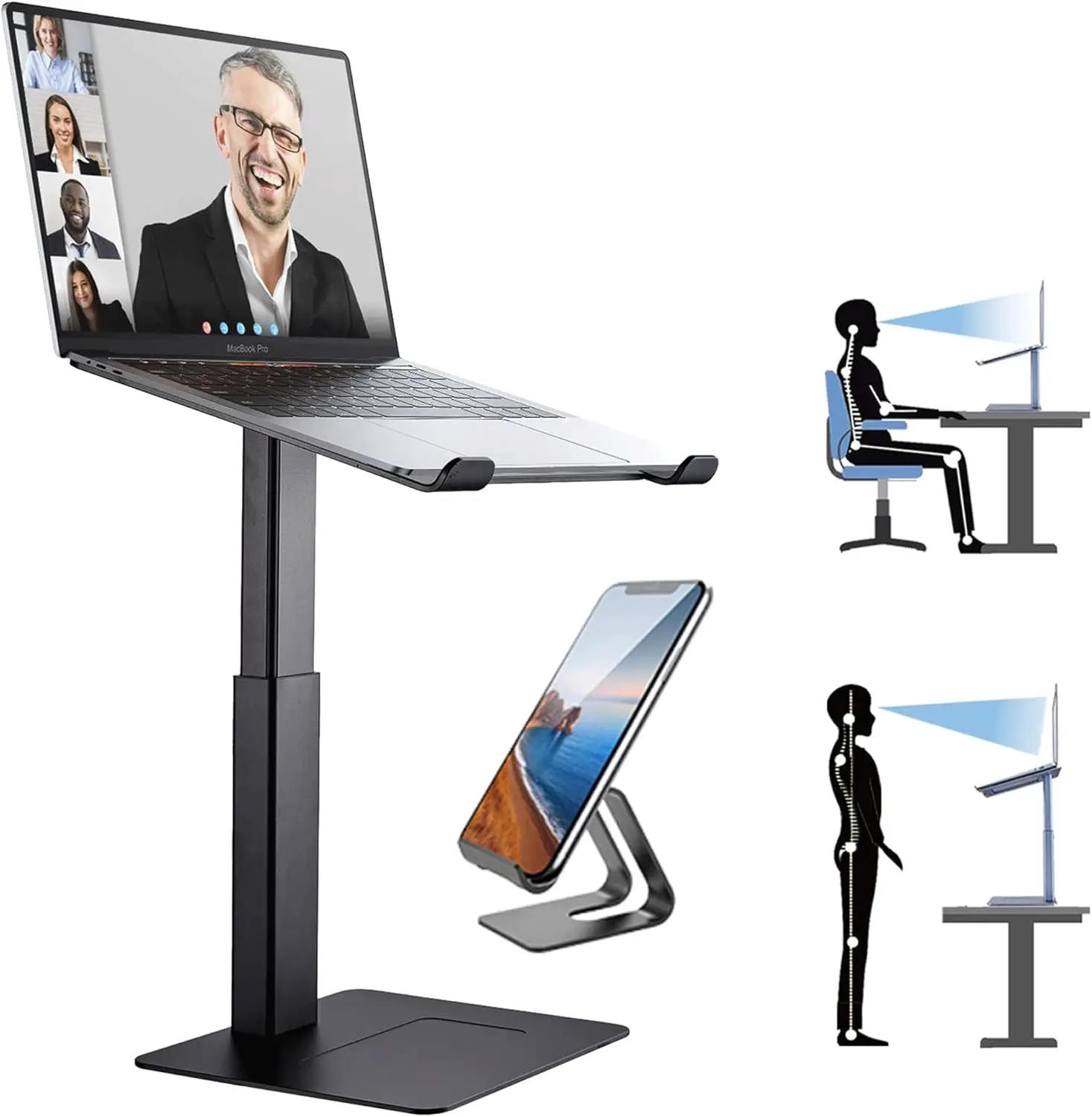 

Adjustable Laptop Stand for Desk, Ergonomic Riser for Notebook MacBook 11-17 Inches, Height 7-15 Inches Aluminum Black